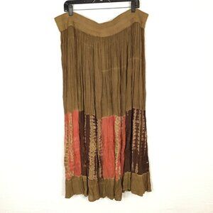 Effeci Woman Maxi Skirt Women Size 2X Brown Pink Tie Dye Comfort Waist Long